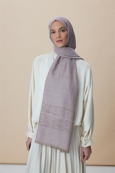 SIRMA YÜN İPEK JAKARLI ŞAL 70*200 CM - GÜL KURUSU