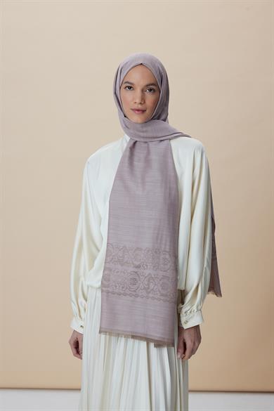 SIRMA YÜN İPEK JAKARLI ŞAL 70*200 CM - GÜL KURUSU