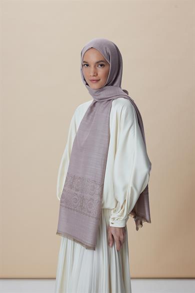 SIRMA YÜN İPEK JAKARLI ŞAL 70*200 CM - GÜL KURUSU