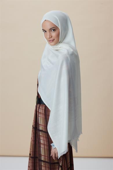 SIRMA YÜN İPEK JAKARLI ŞAL 70*200 CM - KREM