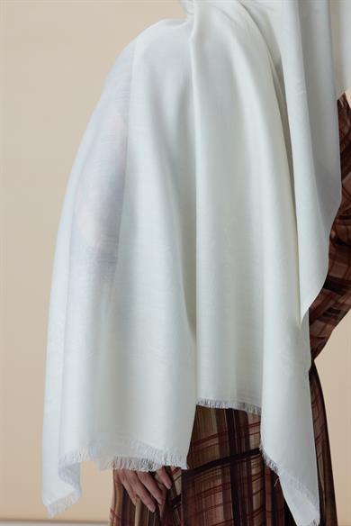 SIRMA YÜN İPEK JAKARLI ŞAL 70*200 CM - KREM