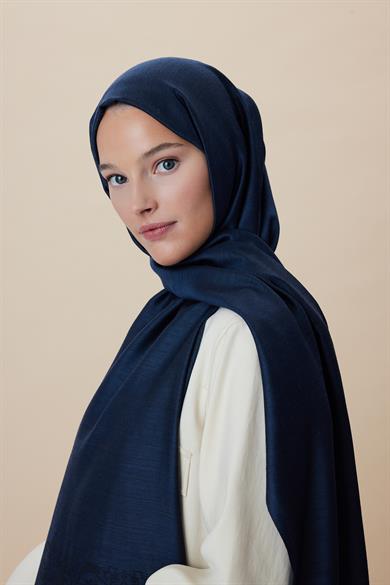 SIRMA YÜN İPEK JAKARLI ŞAL 70*200 CM - LACİVERT