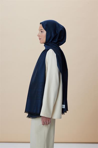 SIRMA YÜN İPEK JAKARLI ŞAL 70*200 CM - LACİVERT