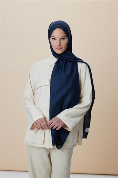 SIRMA YÜN İPEK JAKARLI ŞAL 70*200 CM - LACİVERT