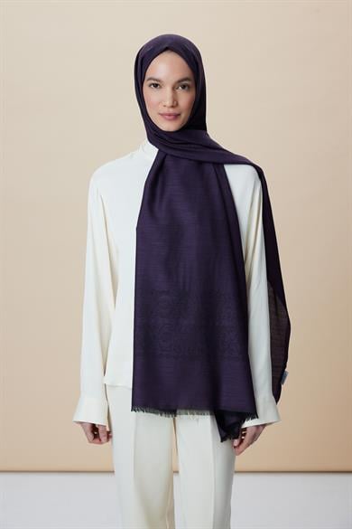 SIRMA YÜN İPEK JAKARLI ŞAL 70*200 CM - MÜRDÜM