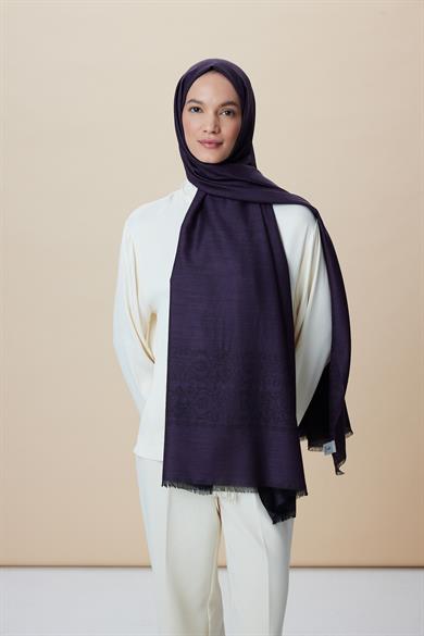 SIRMA YÜN İPEK JAKARLI ŞAL 70*200 CM - MÜRDÜM