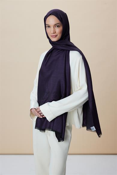 SIRMA YÜN İPEK JAKARLI ŞAL 70*200 CM - MÜRDÜM