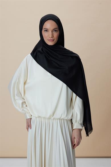 SIRMA YÜN İPEK JAKARLI ŞAL 70*200 CM - SİYAH