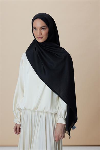 SIRMA YÜN İPEK JAKARLI ŞAL 70*200 CM - SİYAH