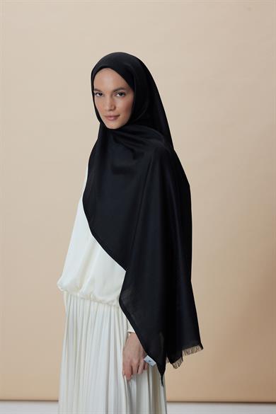 SIRMA YÜN İPEK JAKARLI ŞAL 70*200 CM - SİYAH
