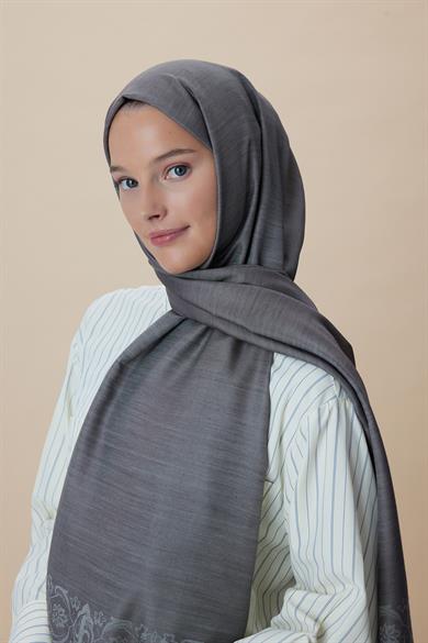 SIRMA YÜN İPEK JAKARLI ŞAL 70*200 CM - VİZON
