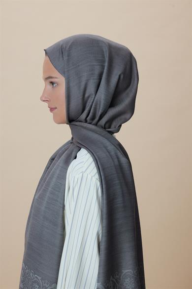 SIRMA YÜN İPEK JAKARLI ŞAL 70*200 CM - VİZON