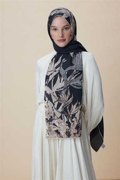 SİTARE PAMUK İPEK ŞAL 70*190 CM - SİYAH BEJ