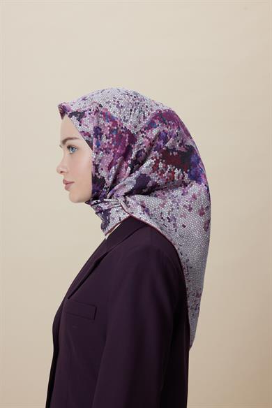 SU MASALI ÇİFT TARAFLI TİVİL İPEK EŞARP 90*90 CM - GÜL KURUSU