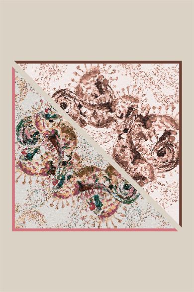 SU MASALI ÇİFT TARAFLI TİVİL İPEK EŞARP 90*90 CM - PUDRA PEMBE