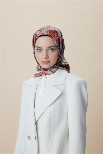 SU MASALI ÇİFT TARAFLI TİVİL İPEK EŞARP 90*90 CM - YAVRUAĞZI