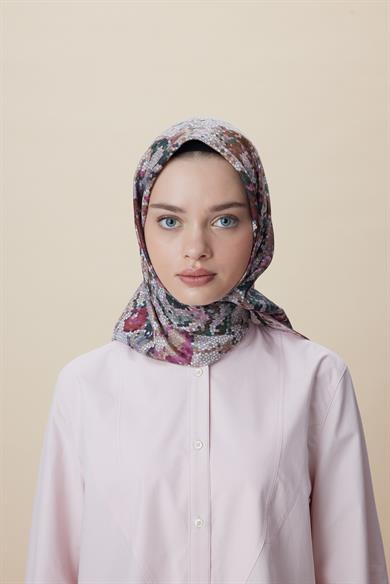 SU MASALI ÇİFT TARAFLI TİVİL İPEK EŞARP 90*90 CM - PUDRA PEMBE