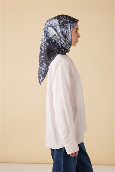 SU MASALI TİVİL İPEK EŞARP 90*90 CM - LACİVERT