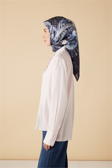 SU MASALI TİVİL İPEK EŞARP 90*90 CM - LACİVERT