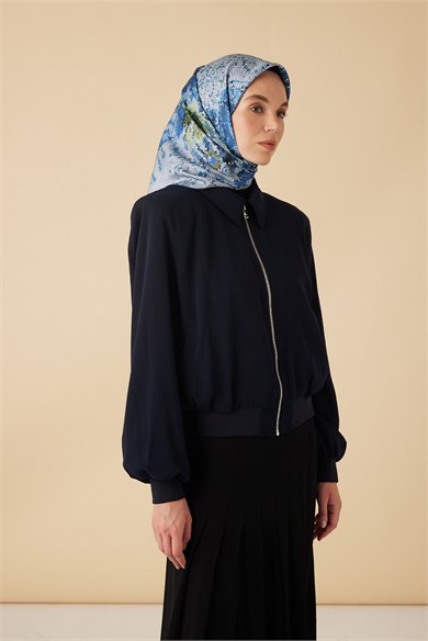 SU MASALI TİVİL İPEK EŞARP 90*90 CM - MAVİ