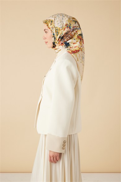 SU MASALI TİVİL İPEK EŞARP 90*90 CM - SARI