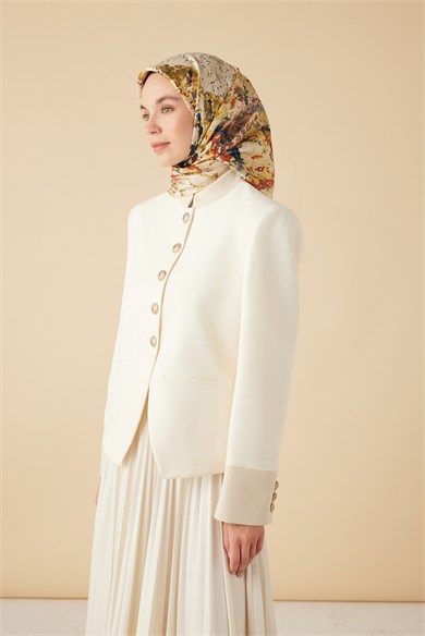 SU MASALI TİVİL İPEK EŞARP 90*90 CM - SARI