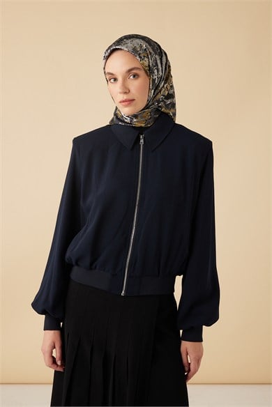 SU MASALI TİVİL İPEK EŞARP 90*90 CM - SİYAH