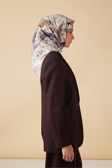 SU MASALI TİVİL İPEK EŞARP 90*90 CM - VİZON