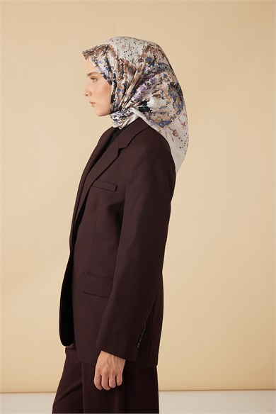 SU MASALI TİVİL İPEK EŞARP 90*90 CM - VİZON