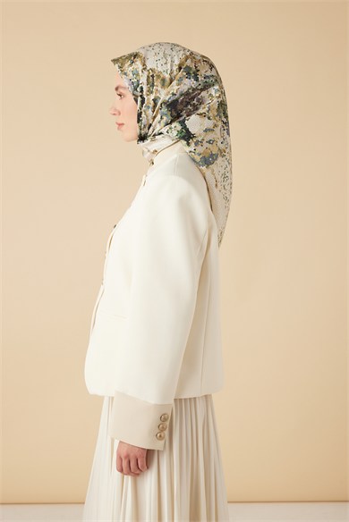 SU MASALI TİVİL İPEK EŞARP 90*90 CM - YEŞİL