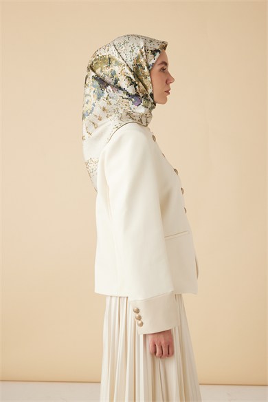SU MASALI TİVİL İPEK EŞARP 90*90 CM - YEŞİL