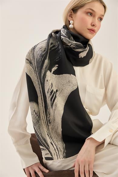 ŞULE PAMUK İPEK ŞAL 70*190 CM - SİYAH