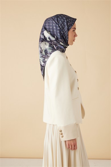 SUSEN TİVİL İPEK EŞARP 90*90 CM - İNDİGO