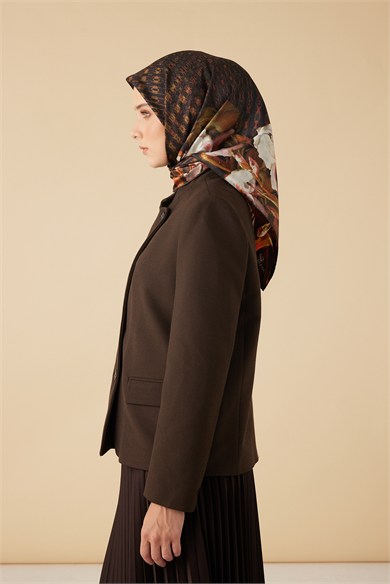 SUSEN TİVİL İPEK EŞARP 90*90 CM - KAHVERENGİ