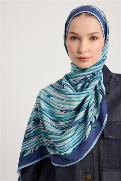 SUZEN FLOŞ VİSKON ŞAL 70*190 CM - MAVİ