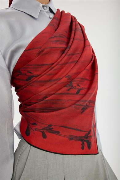 SUZEN PAMUK İPEK EŞARP 100*100 CM - KIRMIZI