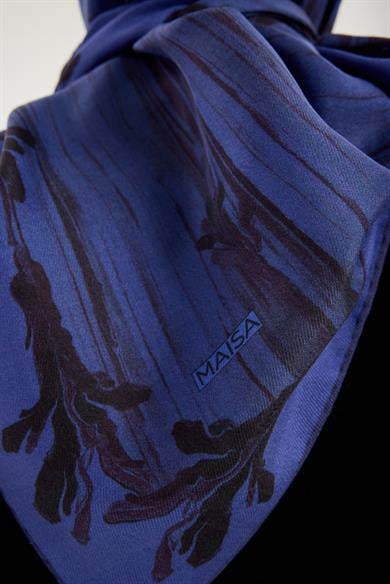 SUZEN PAMUK İPEK EŞARP 100*100 CM - LACİVERT