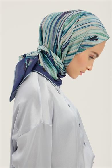 SUZEN PAMUK İPEK EŞARP 100*100 CM - MAVİ