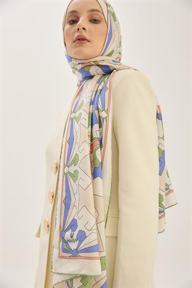 TARA PAMUK İPEK ŞAL 70*190 CM - MAVİ