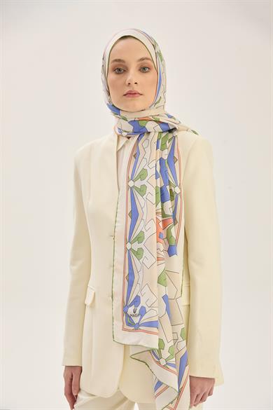 TARA PAMUK İPEK ŞAL 70*190 CM - MAVİ