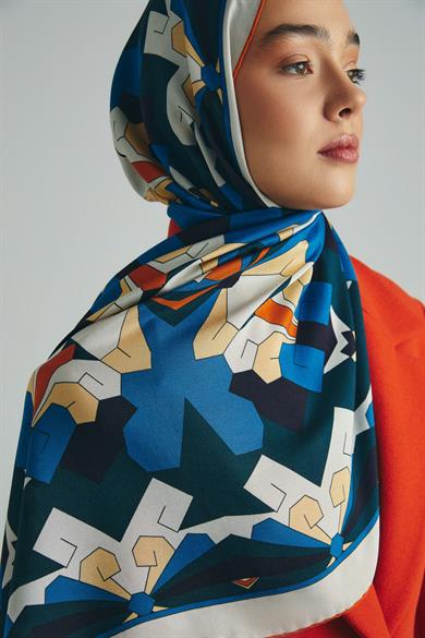 TARA PAMUK İPEK ŞAL 70*190 CM - PETROL MAVİSİ