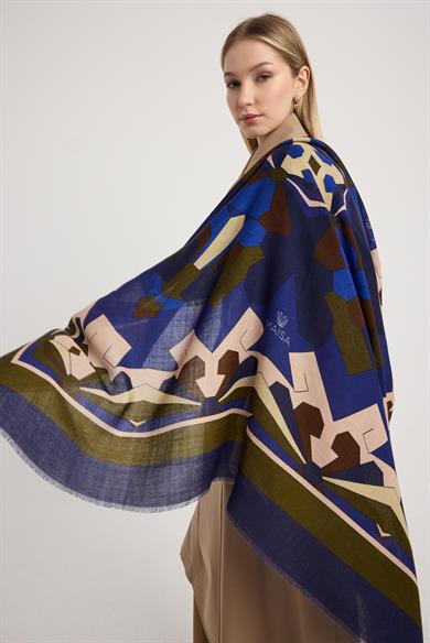 TARA YÜN İPEK EŞARP 110*110 CM - KOYU MAVİ