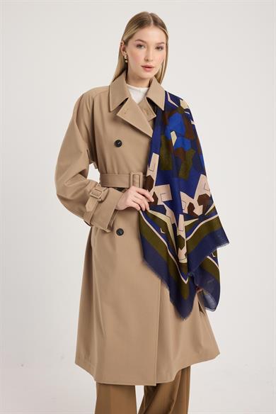 TARA YÜN İPEK EŞARP 110*110 CM - KOYU MAVİ