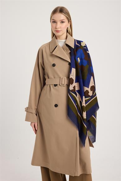 TARA YÜN İPEK EŞARP 110*110 CM - KOYU MAVİ