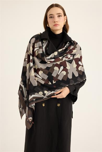 TARA YÜN İPEK KAŞMİR ŞAL 70*200 CM - KAHVERENGİ
