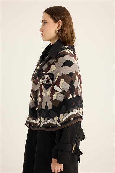 TARA YÜN İPEK KAŞMİR ŞAL 70*200 CM - KAHVERENGİ
