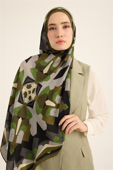 TARA YÜN İPEK KAŞMİR ŞAL 70*200 CM - YEŞİL