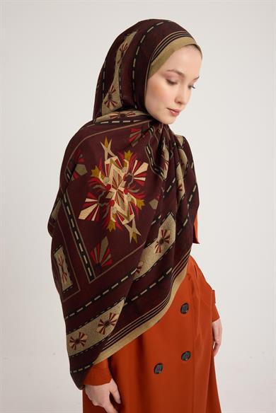 TUSEM YÜN İPEK EŞARP 110*110 CM - BORDO