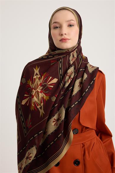 TUSEM YÜN İPEK EŞARP 110*110 CM - BORDO