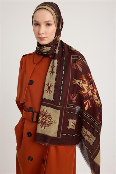 TUSEM YÜN İPEK EŞARP 110*110 CM - BORDO